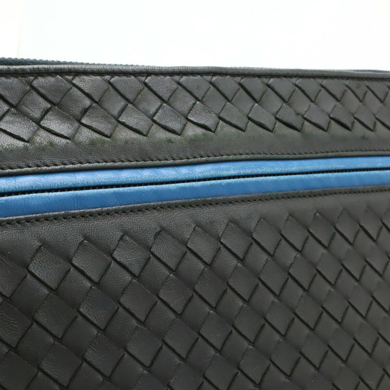 Bottega Veneta Intrecciato Black Blue Intrecciato Clutch Bag (Pre-Owned)