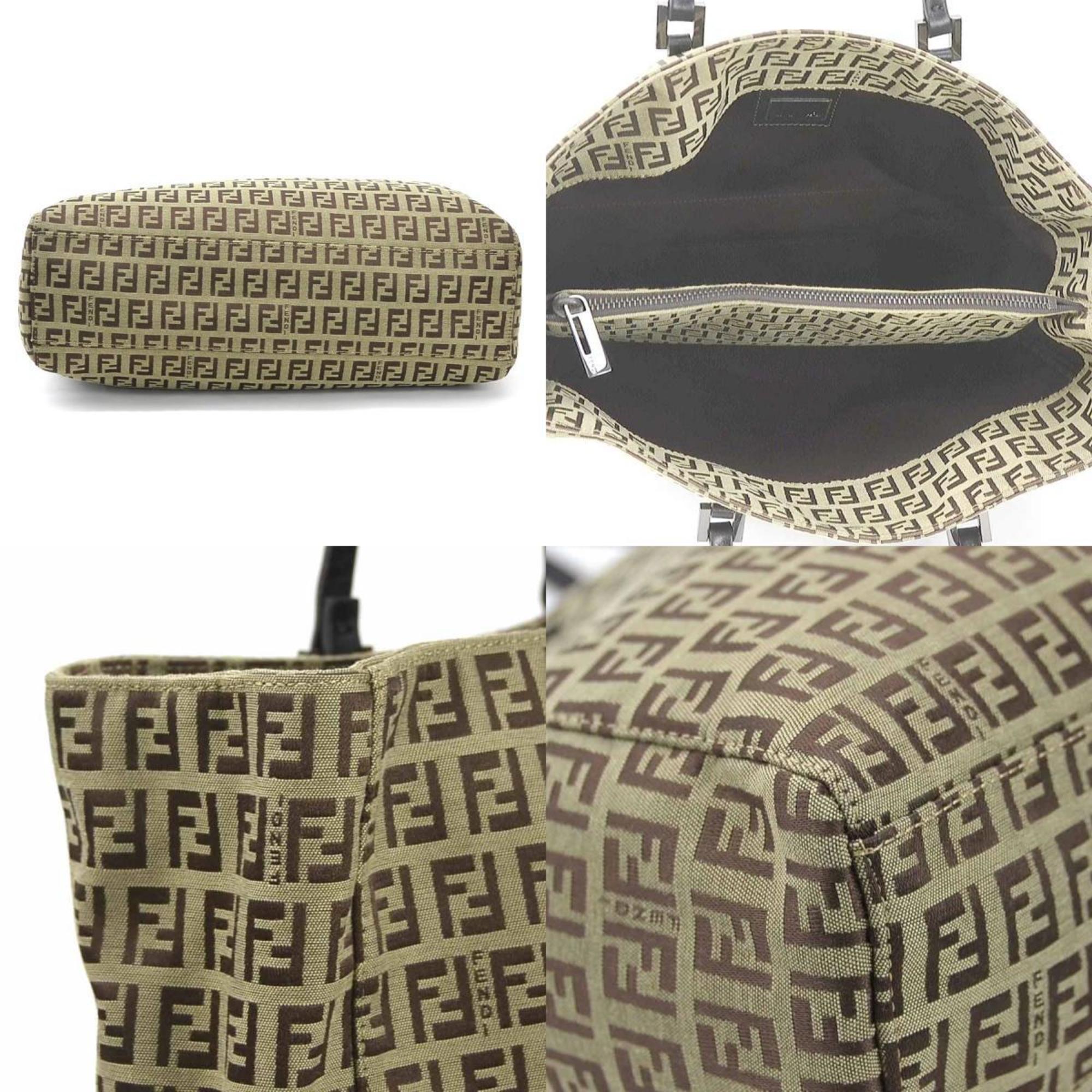 Fendi Beige Brown Canvas Leather Handbag (Pre-Owned)