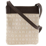 Bvlgari Logomania Beige Brown Canvas Pochette Shoulder Bag (Pre-Owned)