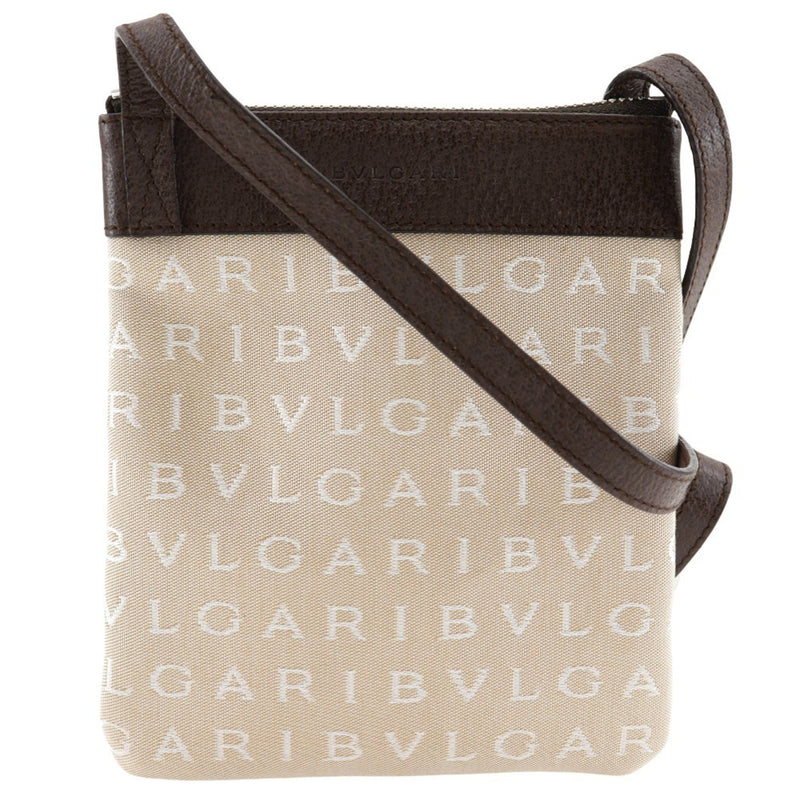 Bvlgari Logomania Beige Brown Canvas Pochette Shoulder Bag (Pre-Owned)