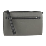 Salvatore Ferragamo Beige Black Gray Leather Clutch Bag (Pre-Owned)