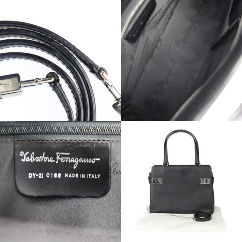 Salvatore Ferragamo Black Leather Handbag Shoulder Bag Tote Bag (Pre-Owned)