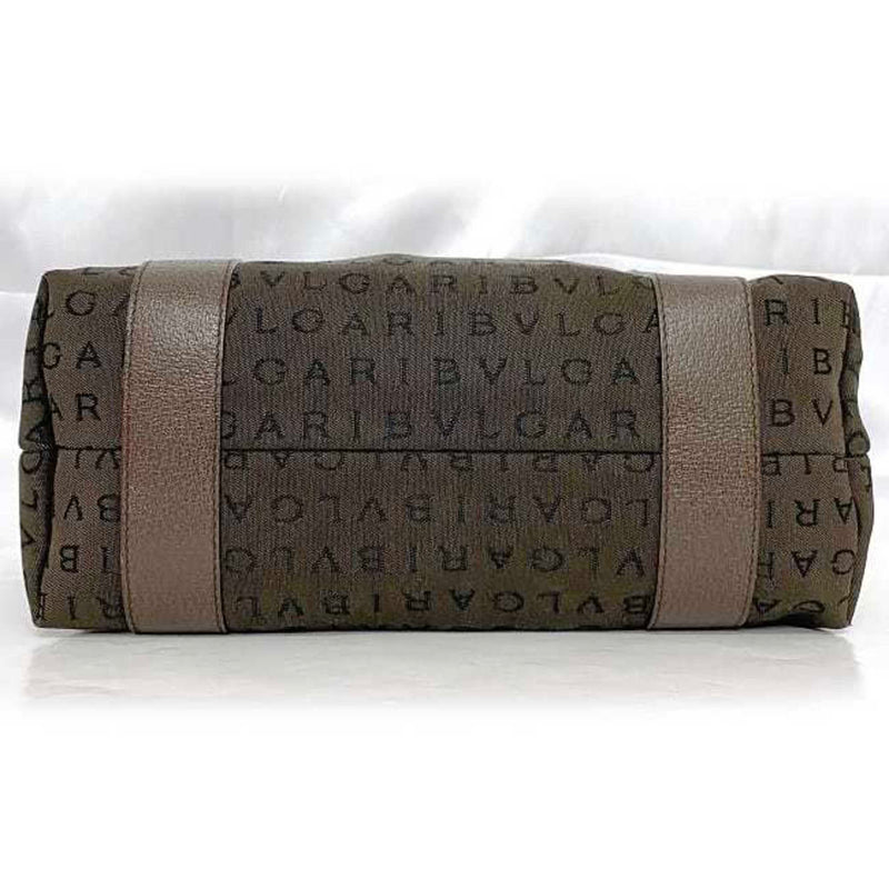 Bvlgari Logomania Brown Canvas Leather Handbag Tote Bag (Pre-Owned)