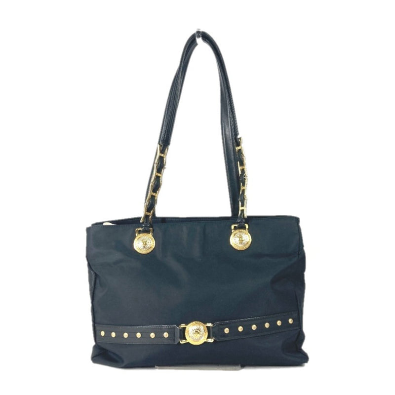 Versace Black Gold Nylon Shoulder Bag Tote Bag (Pre-Owned)