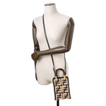 Fendi Beige Black Raffia Leather Handbag Shoulder Bag (Pre-Owned)