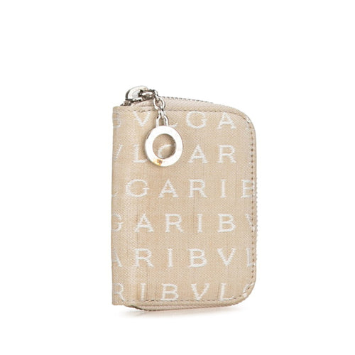 Bvlgari Logomania Beige Canvas Coin Purse/Coin Case (Pre-Owned)