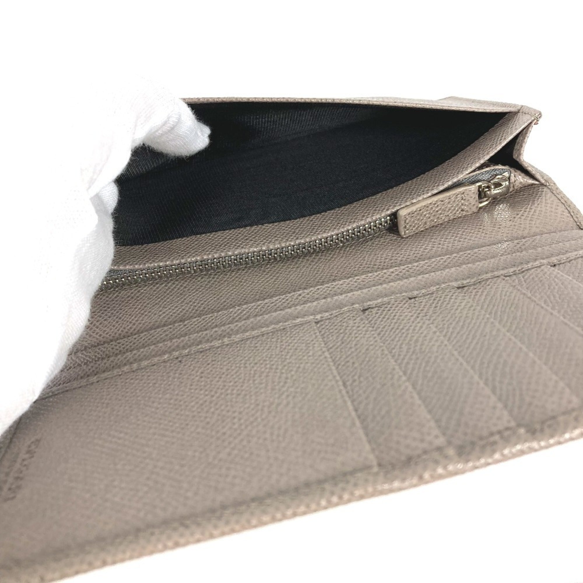 Bvlgari Gray Leather Long Wallet (Bi-Fold) (Pre-Owned)