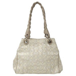 Salvatore Ferragamo Beige White Canvas Handbag Tote Bag (Pre-Owned)