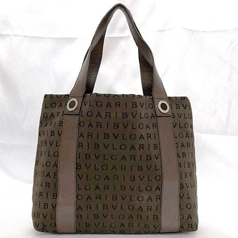 Bvlgari Logomania Brown Canvas Leather Handbag Tote Bag (Pre-Owned)