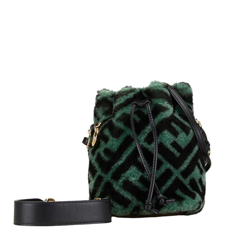 Fendi Black Green Fur Leather Shoulder Bag (Pre-Owned)