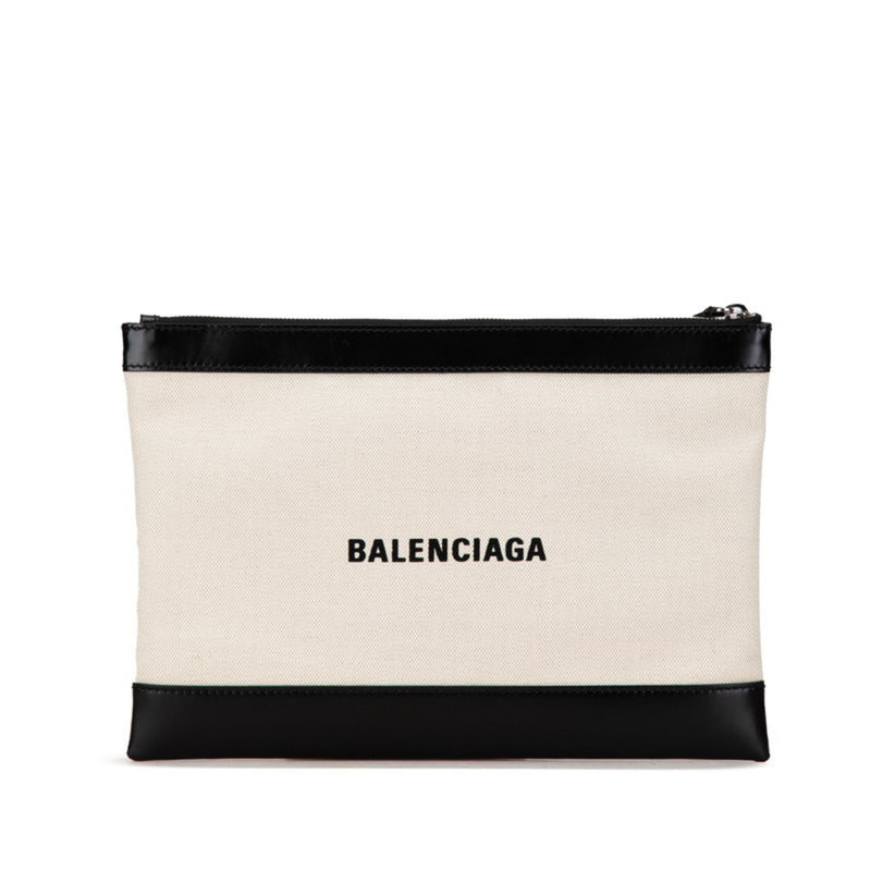 Balenciaga Beige Black Canvas Leather Clutch Bag (Pre-Owned)