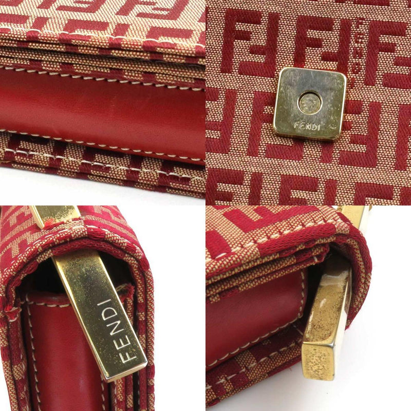 Fendi Beige Red Color Canvas Handbag (Pre-Owned)