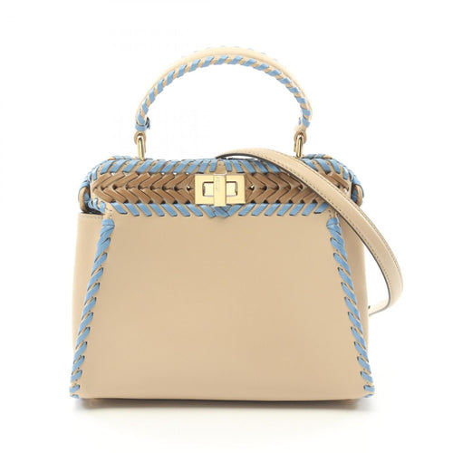 Fendi Beige Blue Brown Leather Handbag (Pre-Owned)