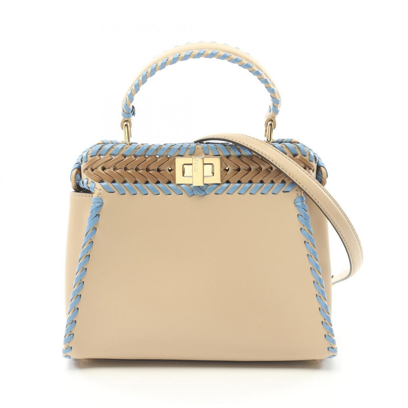 Fendi Beige Blue Brown Leather Handbag (Pre-Owned)