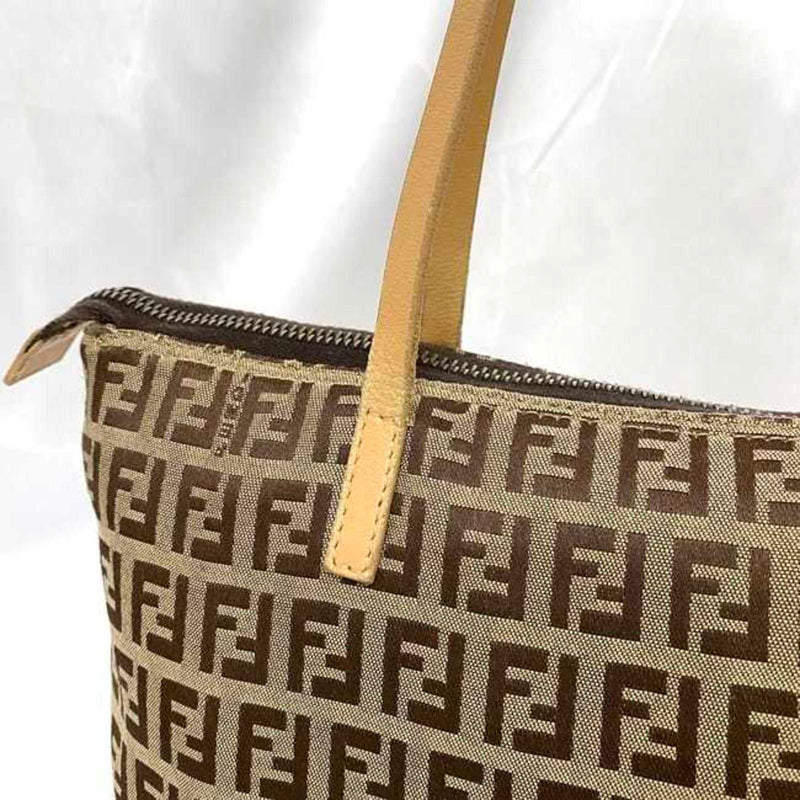 Fendi Beige Brown Canvas Leather Tote Bag (Pre-Owned)