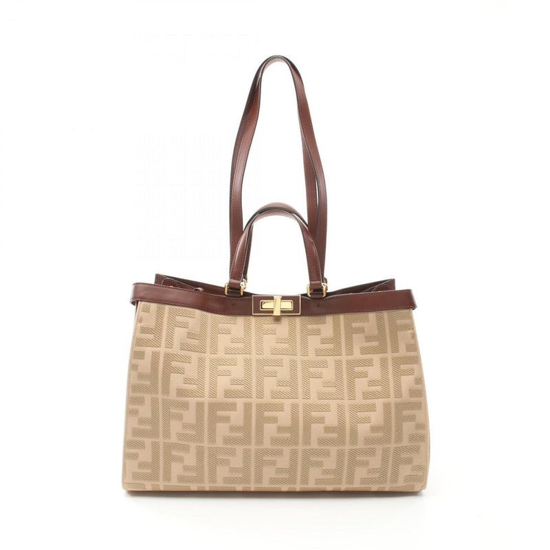 Fendi Beige Brown Canvas Leather Tote Bag (Pre-Owned)