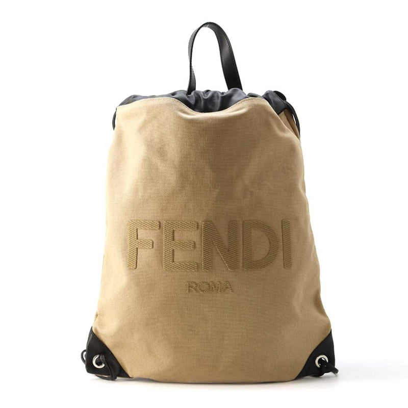 Fendi Beige Black Canvas Leather Backpack (Pre-Owned)