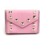 Valentino Garavani Gold Pink Leather Metal Wallet (Tri-Fold) (Pre-Owned)