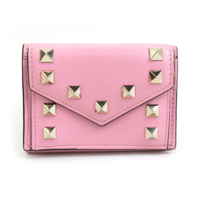 Valentino Garavani Gold Pink Leather Metal Wallet (Tri-Fold) (Pre-Owned)