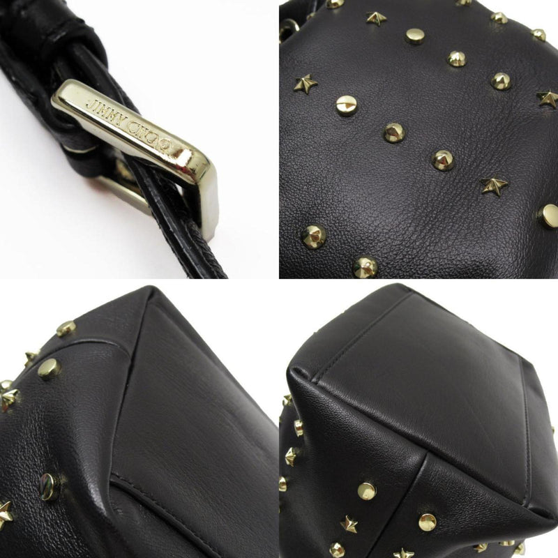 Jimmy Choo Black Leather Metal Handbag Shoulder Bag (Pre-Owned)