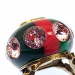 Gucci Gold Green Pink Red Color Metal Resin Rhinestone Band Ring (Pre-Owned)