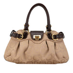 Salvatore Ferragamo Beige Brown Canvas Leather Handbag (Pre-Owned)