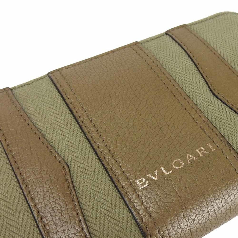 Bvlgari Khaki Brown Canvas Leather Long Wallet (Bi-Fold) (Pre-Owned)