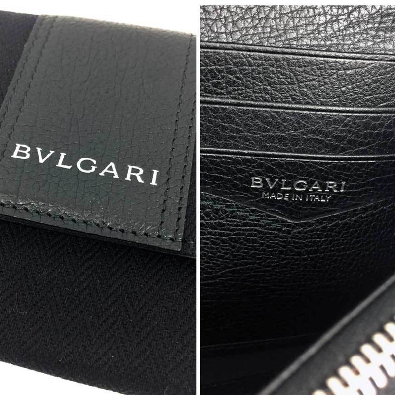 Bvlgari Black Canvas Leather Long Wallet (Bi-Fold) (Pre-Owned)