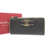 Salvatore Ferragamo Black Leather Long Wallet (Bi-Fold) (Pre-Owned)