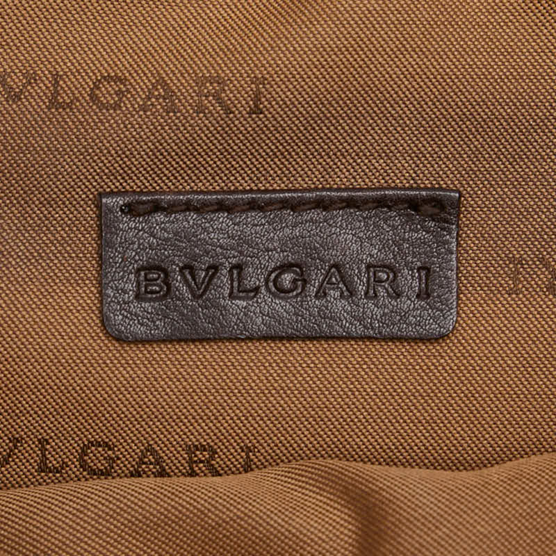 Bvlgari Logomania Brown Canvas Leather Shoulder Bag (Pre-Owned)