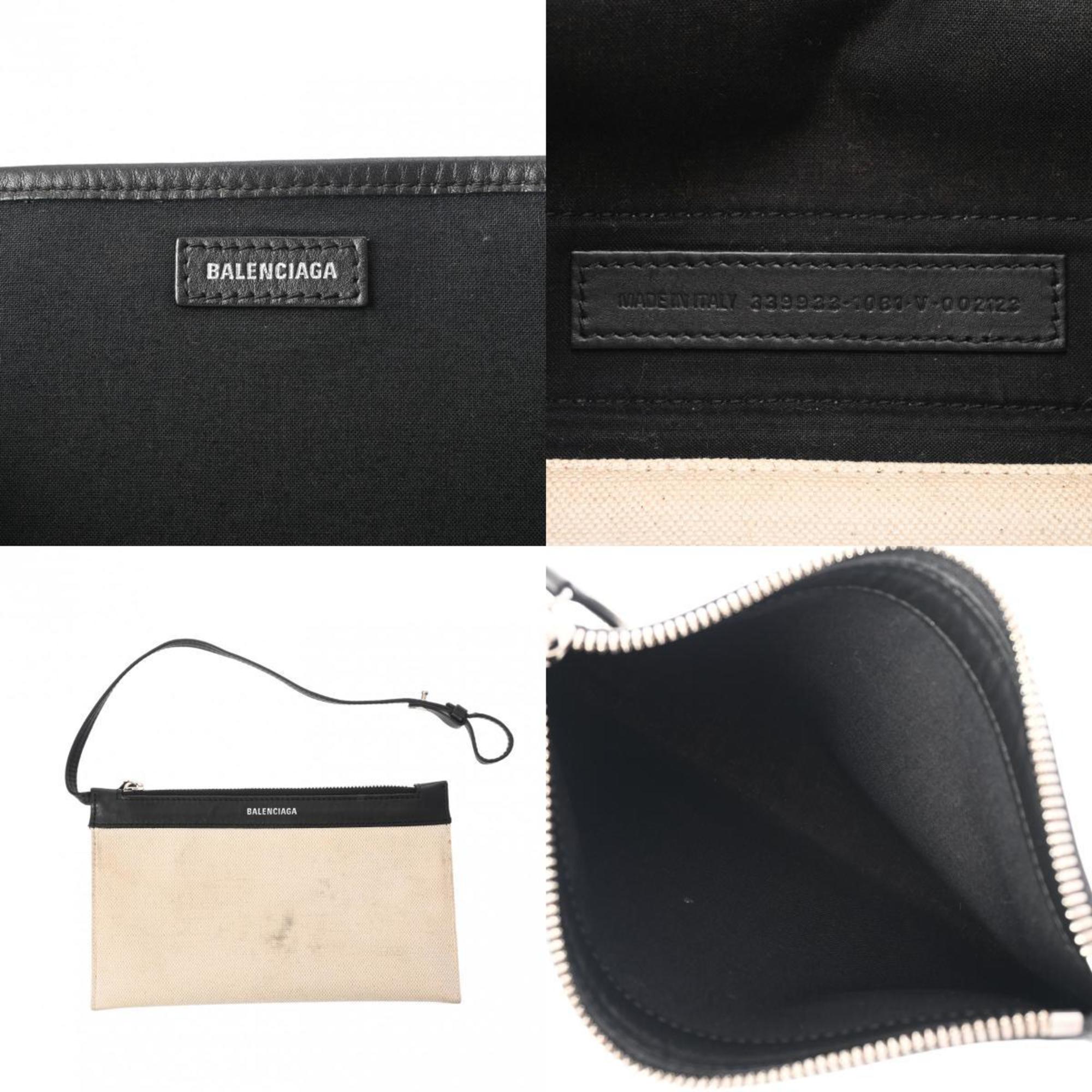 Balenciaga Beige Black Canvas Leather Handbag Pouch (Pre-Owned)