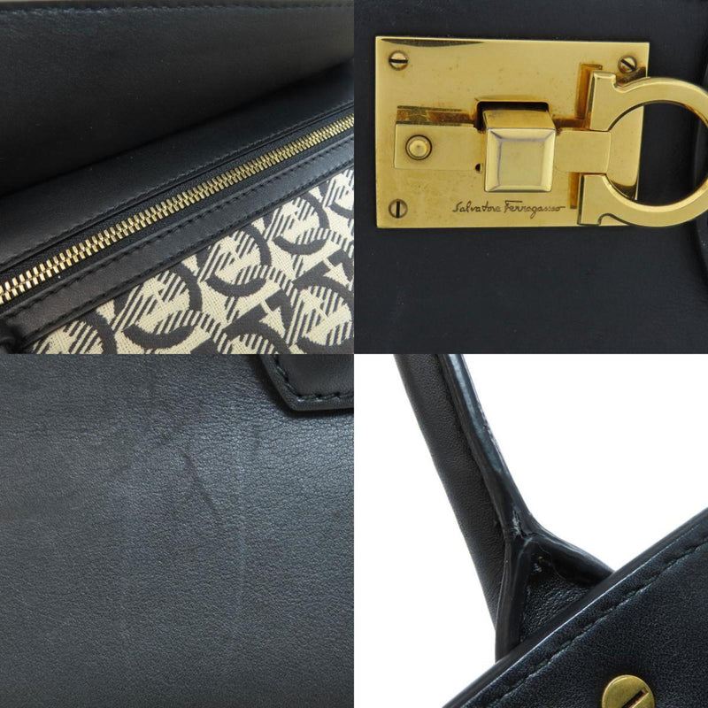 Salvatore Ferragamo Black Canvas Leather Handbag (Pre-Owned)