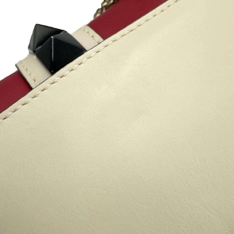 Valentino Garavani Black Red Color White Leather Shoulder Bag (Pre-Owned)