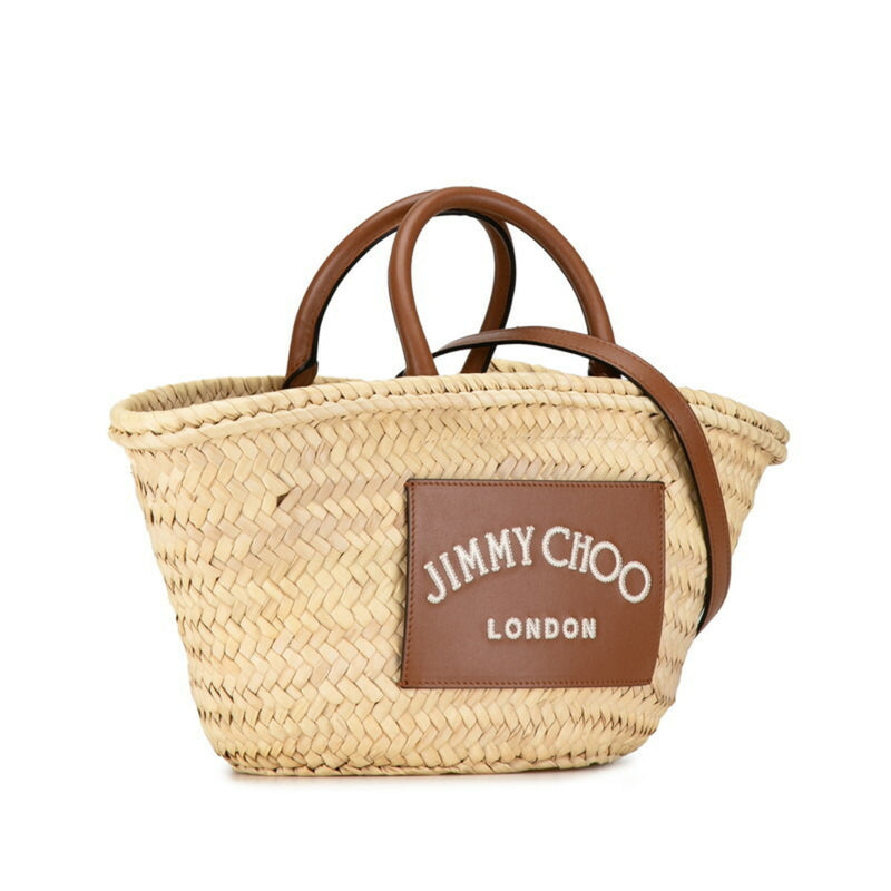 Jimmy Choo Beige Brown Raffia Leather Shoulder Bag (Pre-Owned)