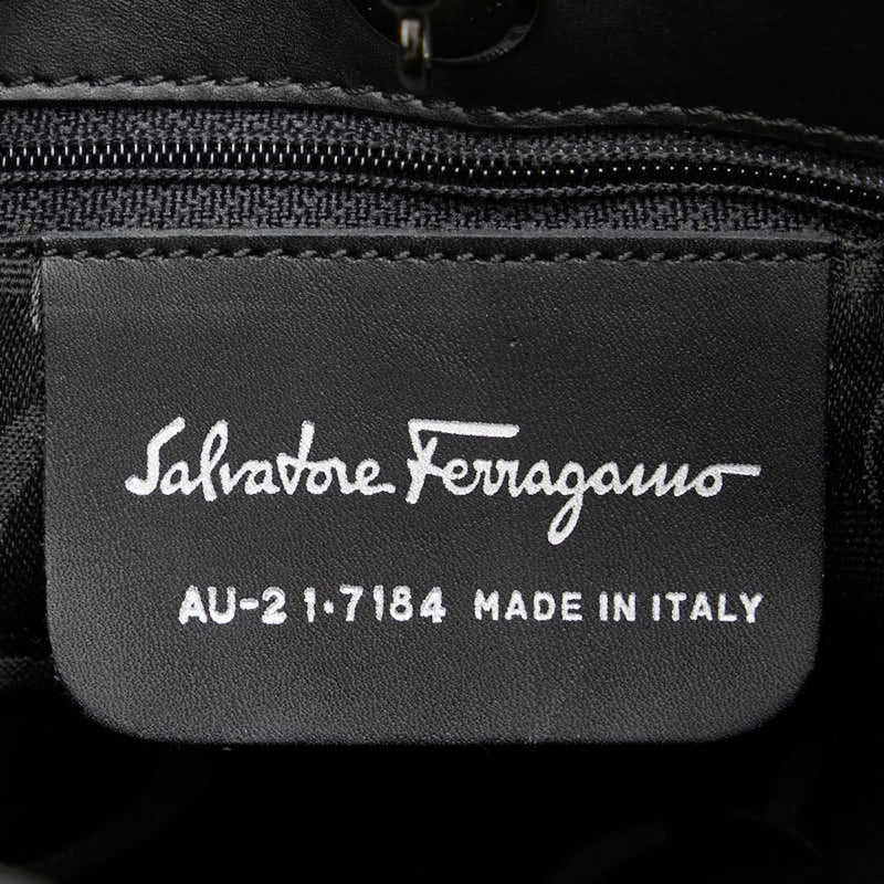 Salvatore Ferragamo Black Canvas Leather Handbag Shoulder Bag (Pre-Owned)