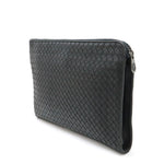 Bottega Veneta Intrecciato Black Blue Intrecciato Clutch Bag (Pre-Owned)