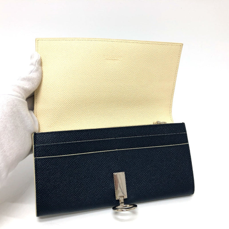 Bvlgari Navy Leather Long Wallet (Bi-Fold) (Pre-Owned)