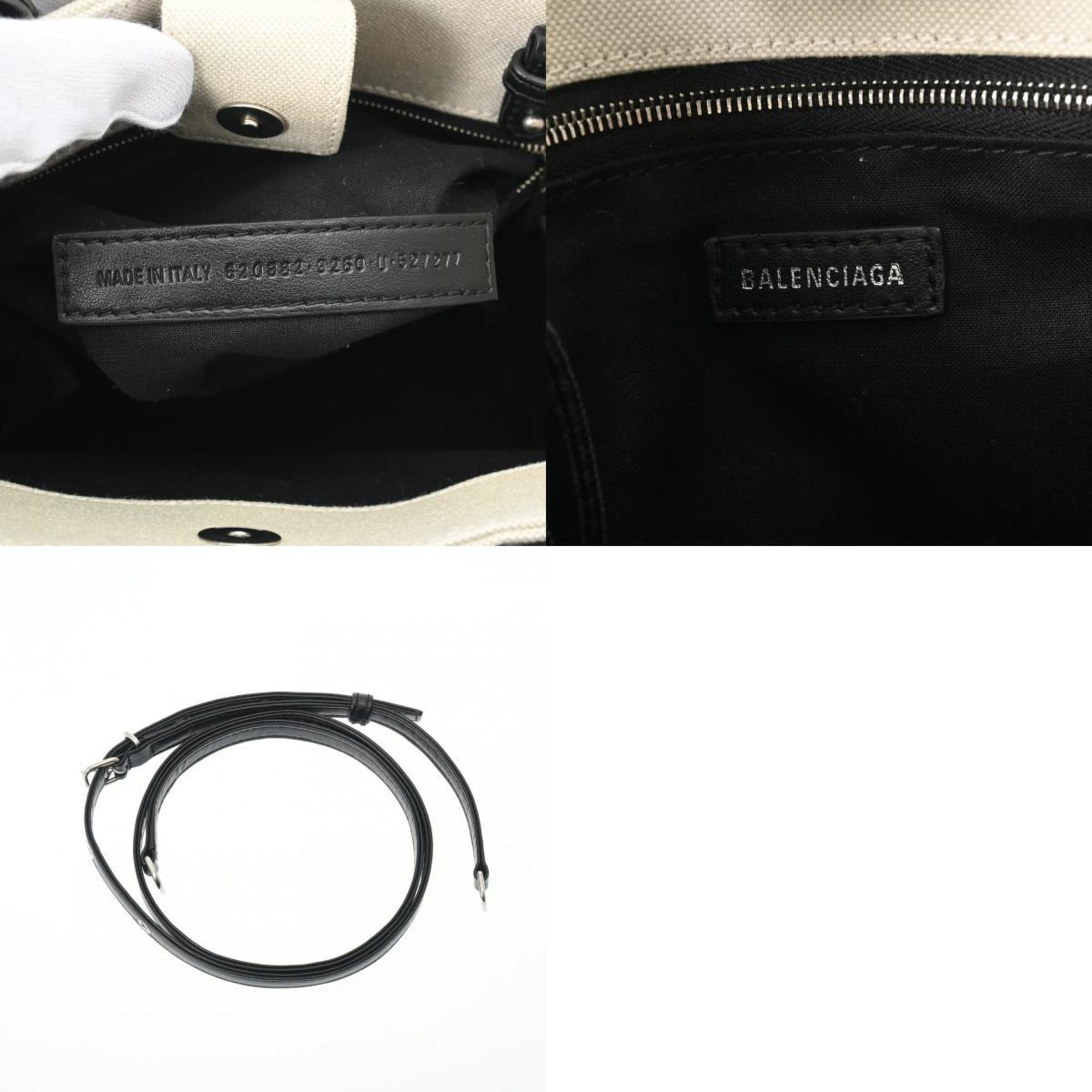 Balenciaga Beige Black Canvas Leather Tote Bag (Pre-Owned)