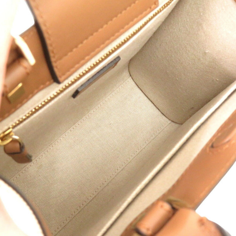 Jimmy Choo Beige Brown Canvas Leather Handbag Tote Bag (Pre-Owned)