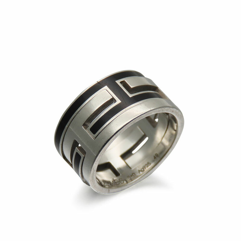 Hermes Black Silver 925 Band Ring (Pre-Owned)