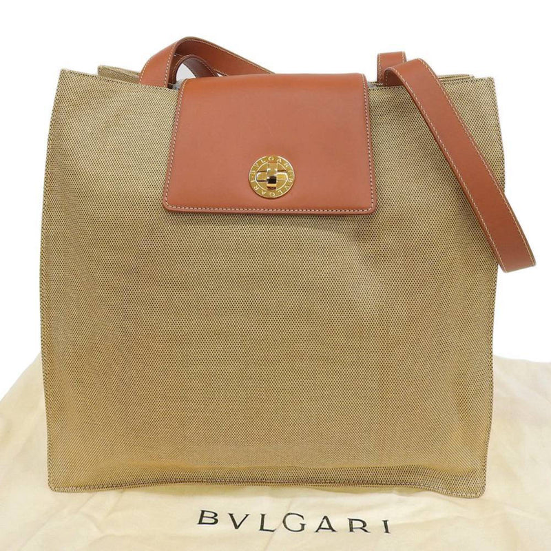 Bvlgari Beige Camel Canvas Leather Shopping Bag Tote Bag (Pre-Owned)