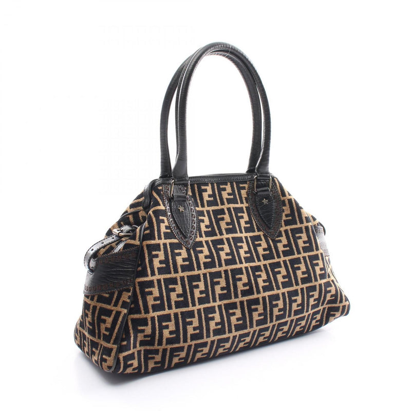 Fendi Beige Black Leather Fabric Handbag (Pre-Owned)