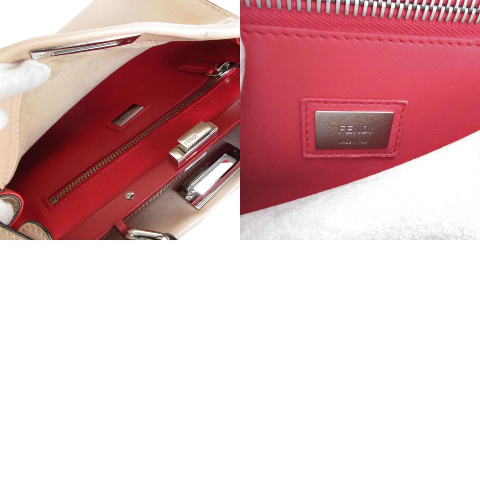 Fendi Pink Beige Red Color Leather Handbag Shoulder Bag (Pre-Owned)