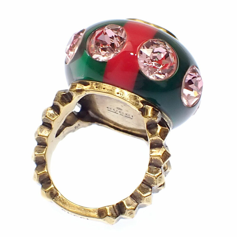 Gucci Gold Green Pink Red Color Metal Resin Rhinestone Band Ring (Pre-Owned)