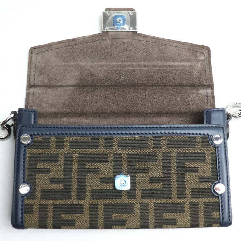 Fendi Baguette Brown Navy Canvas Leather Shoulder Bag (Pre-Owned)