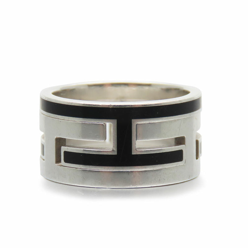 Hermes Black Silver 925 Band Ring (Pre-Owned)