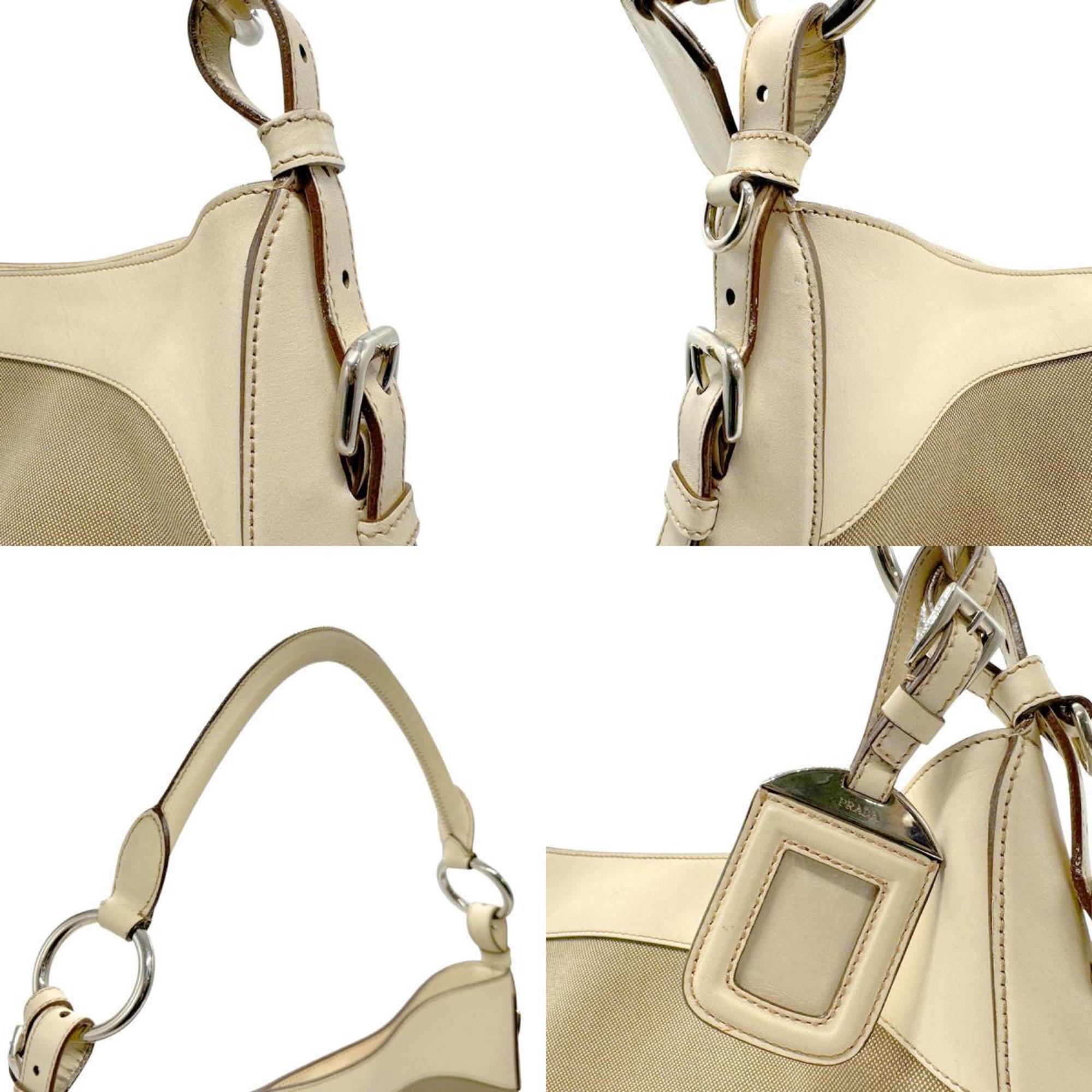 Prada Beige Canvas Leather Shoulder Bag (Pre-Owned)