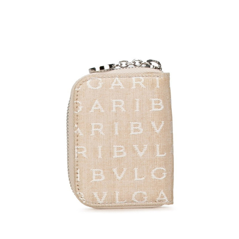 Bvlgari Logomania Beige Canvas Coin Purse/Coin Case (Pre-Owned)