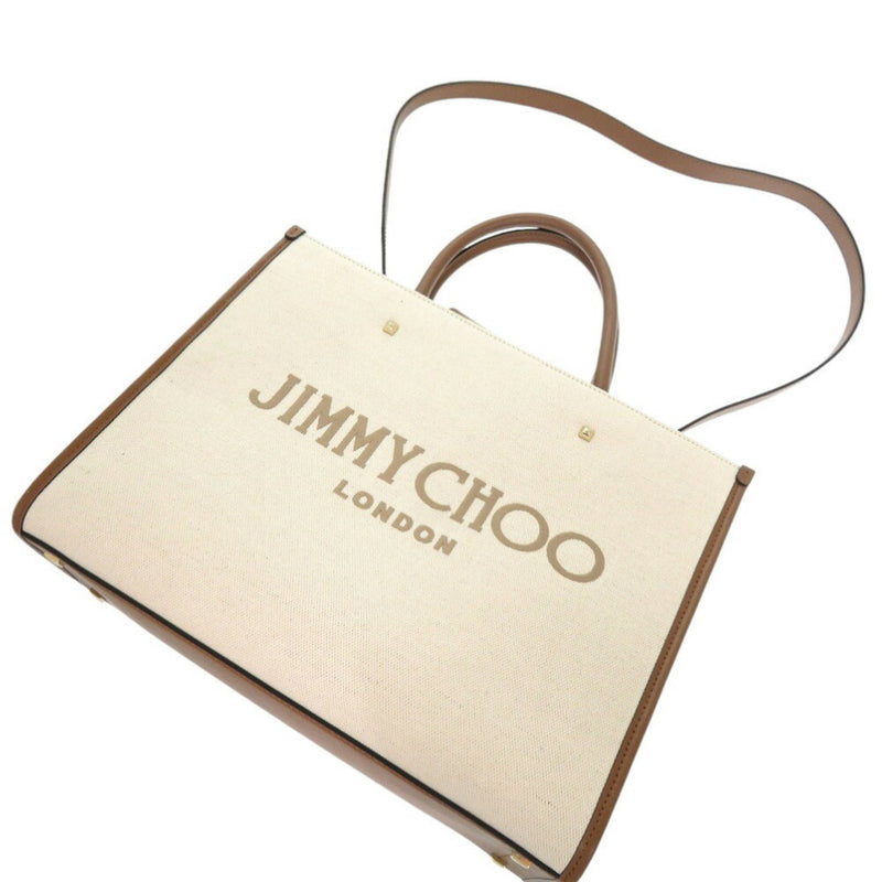 Jimmy Choo Beige Brown Canvas Leather Tote Bag (Pre-Owned)