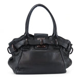 Salvatore Ferragamo Black Leather Wood Tote Bag (Pre-Owned)